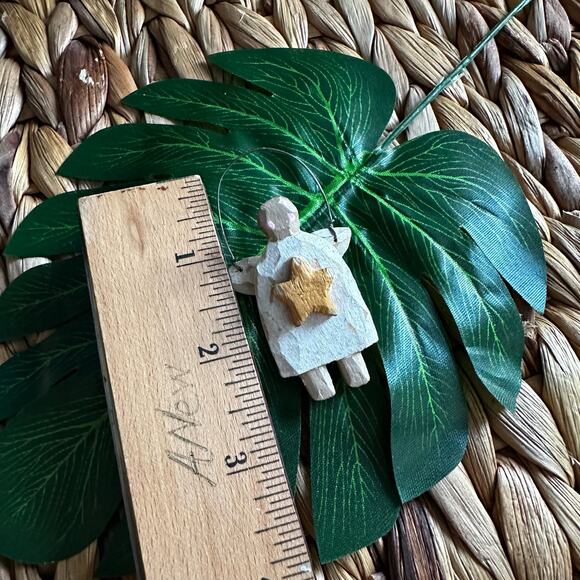 BOGO FREE WOODEN ARTISAN ANGEL PIN BROOCH SIGNED - Picture 3 of 4